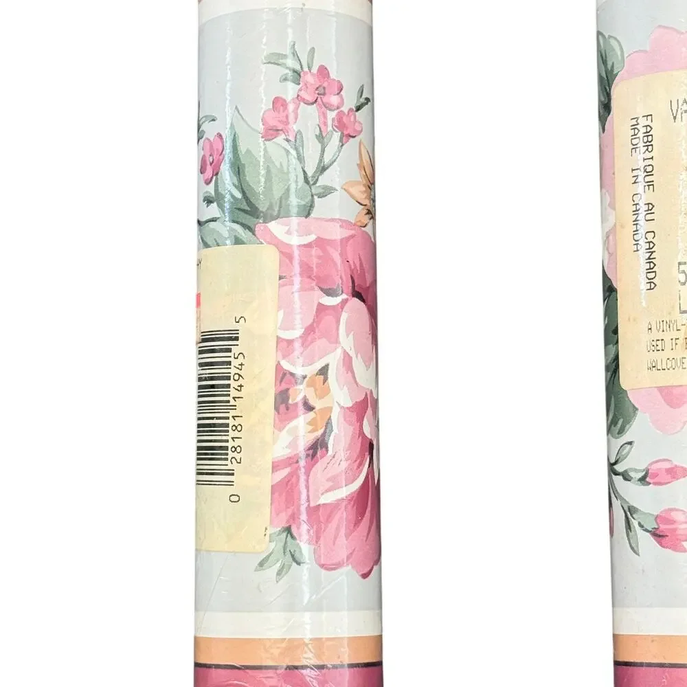 Sunworthy VA5020 Floral Wallpaper Border Pink Roses 5 Yd Lot of 2 Vintage NOS